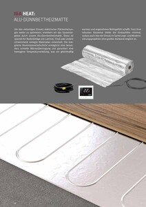 Gezeigt wird eine Alu-Dünnbettheizmatte. Diese wurde speziell für Bodenbeläge wie Laminat, Vinyl oder andere schwimmend verlegte Materialien entwickelt