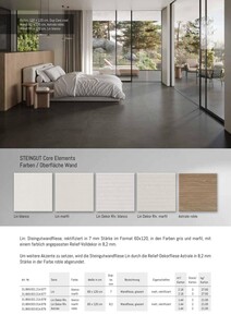 Lin: Steingutwandfliese, rektifiziert in 7 mm Stärke im Format 60x120, in den Farben gris und marfil, mit einem farblich angepassten Relief-Volldekor in 8,2 mm.