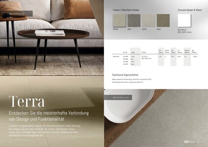 Serie Terra. Entdecken Sie die meisterhafte Verbindung von Design und Funktionalität. Inspiriert von gedämpftem Beton mit charakteristischer, feiner Körnung. Die ruhigen und neutralen Farbtöne der matten Oberflächen weiss, crema, grau und beige fügen sich nahtlos in sowohl moderne als auch klassischere Einrichtungsstile ein.