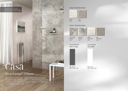Casa. Ein großartiges Zuhause. Die großformatige Wandserie ist nicht nur besonders pflegeleicht und wohngesund, sie knüpft an eine Keramiktradition an, die Fliesen von ihren kreativsten Seiten zeigt. Weiss matt, grau matt, Vintage und 3D Lamellen.