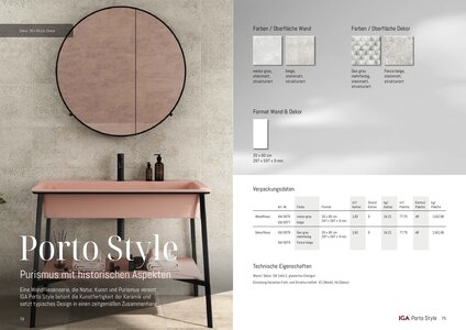 Porto Style. Eine Wandfliesenserie, die Natur, Kunst und Purismus vereint: IGA Porto Style betont die Kunstfertigkeit der Keramik und setzt typisches Design in einen zeitgemäßen Zusammenhang.